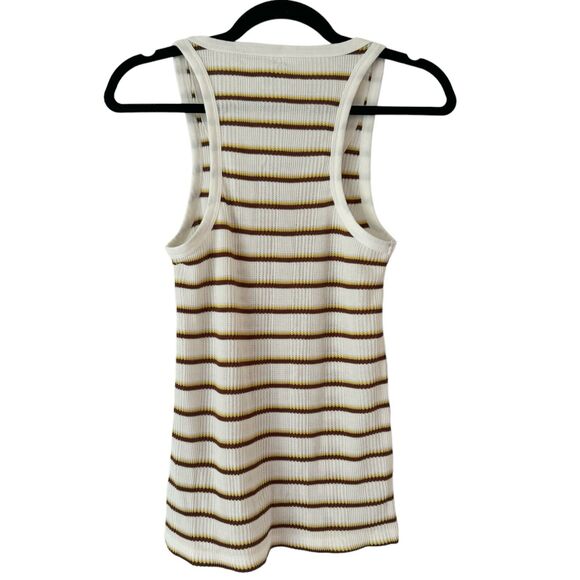 NWT Aerie White Brown Yellow Striped Waffle Knit Racerback Tank Top Size Large - Picture 2 of 6